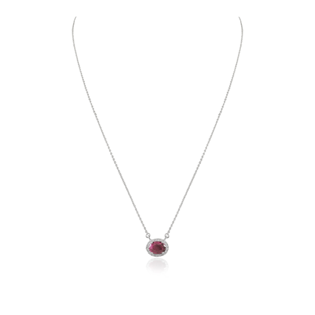 14K Oval Ruby & Diamond Necklace