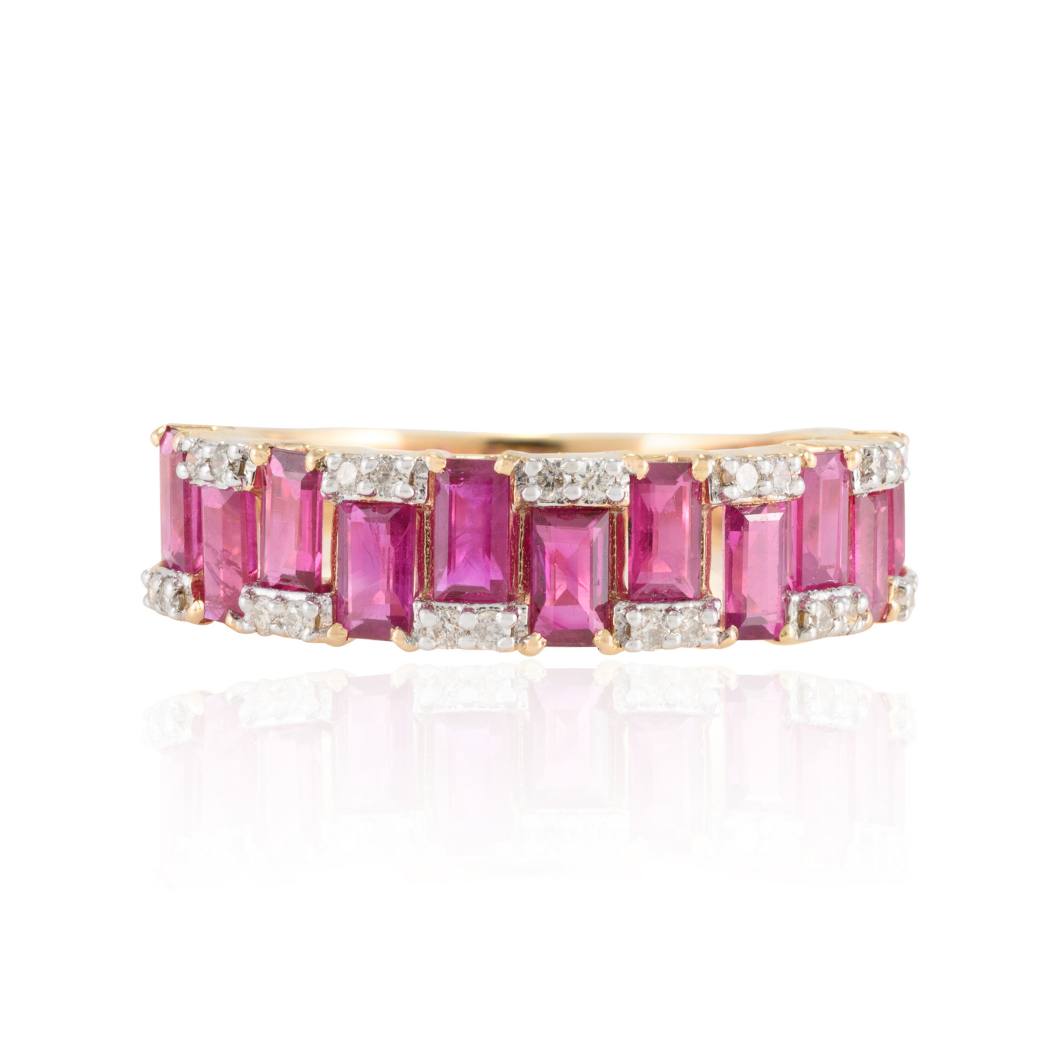 14K Gold Ruby Diamond Half Eternity Band - vrjewels-us