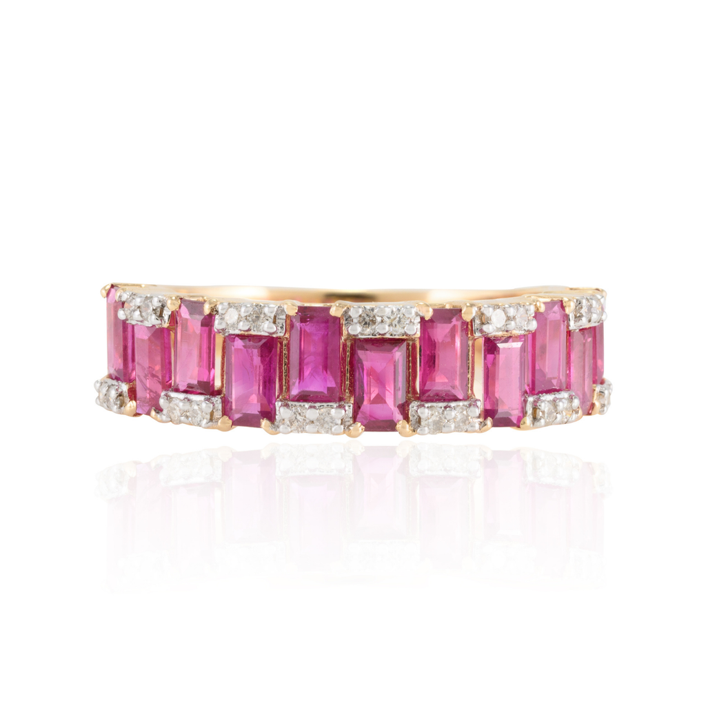 14K Gold Ruby Diamond Half Eternity Band Image