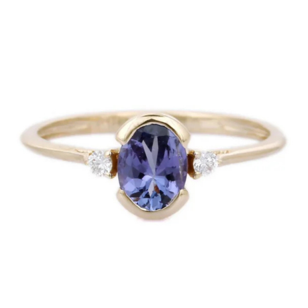 14K Gold Tanzanite &Diamond Promise Ring Image