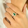 18K Solid Yellow Gold Marquise Emerald Ring Thumbnail