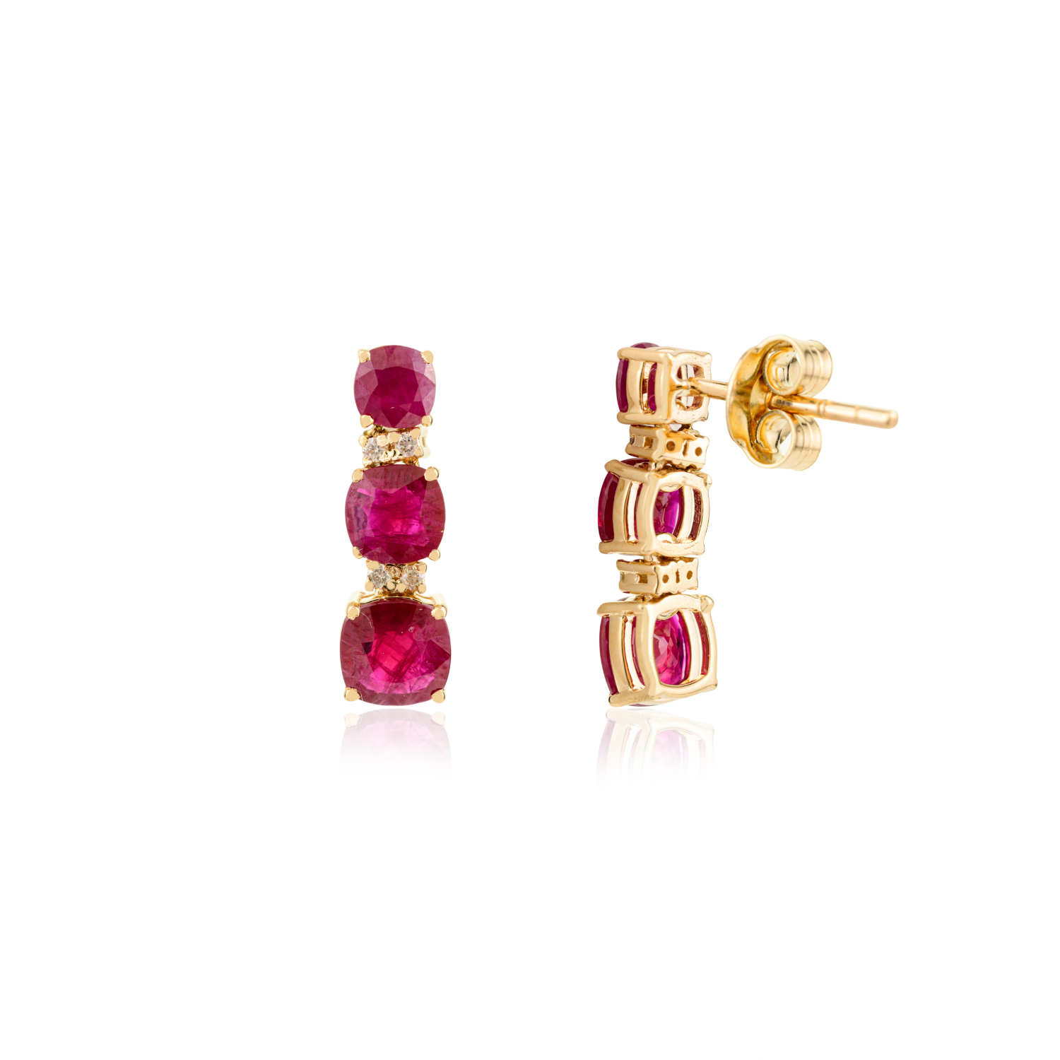 14K Yellow Gold Ruby Diamond Dangle Earring
