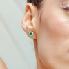 18K Gold Halo Diamond Emerald Stud Earrings Thumbnail