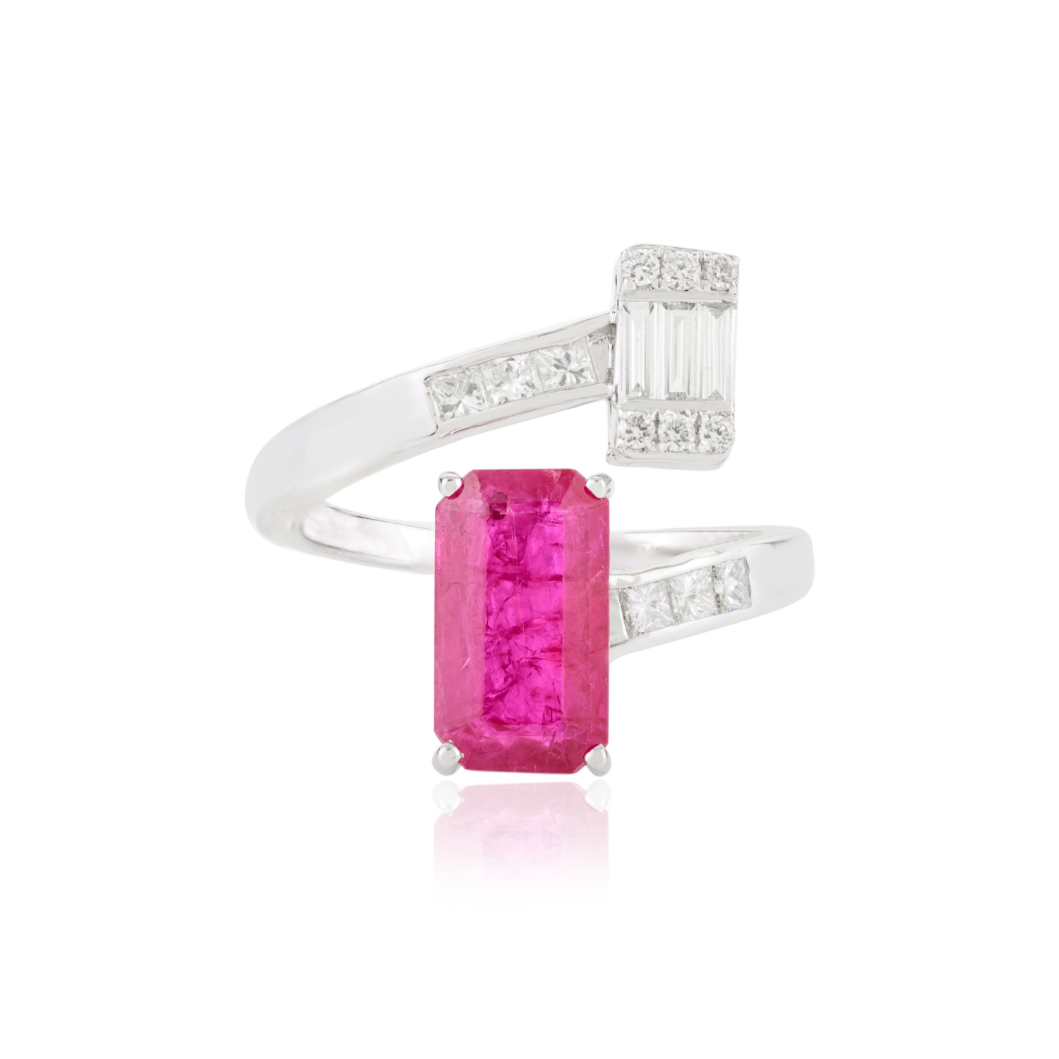 18K Solid Gold Ruby Diamond Open Wrap Ring