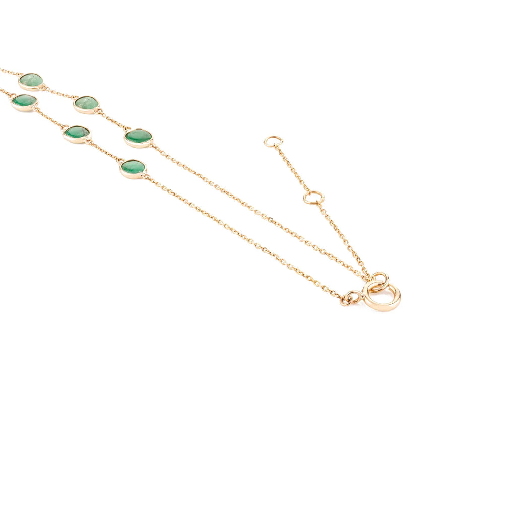 18K Solid Yellow Gold Emerald Gemstone Y Shape Necklace Image