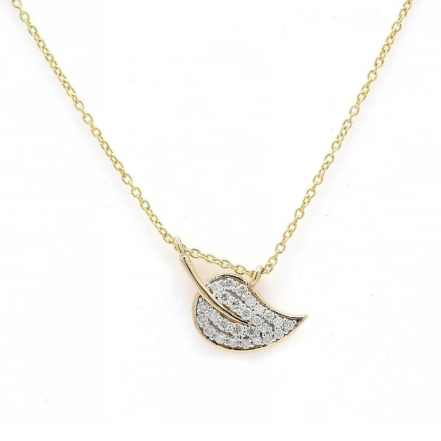 14K Gold Leaf Diamond Pendant Necklace