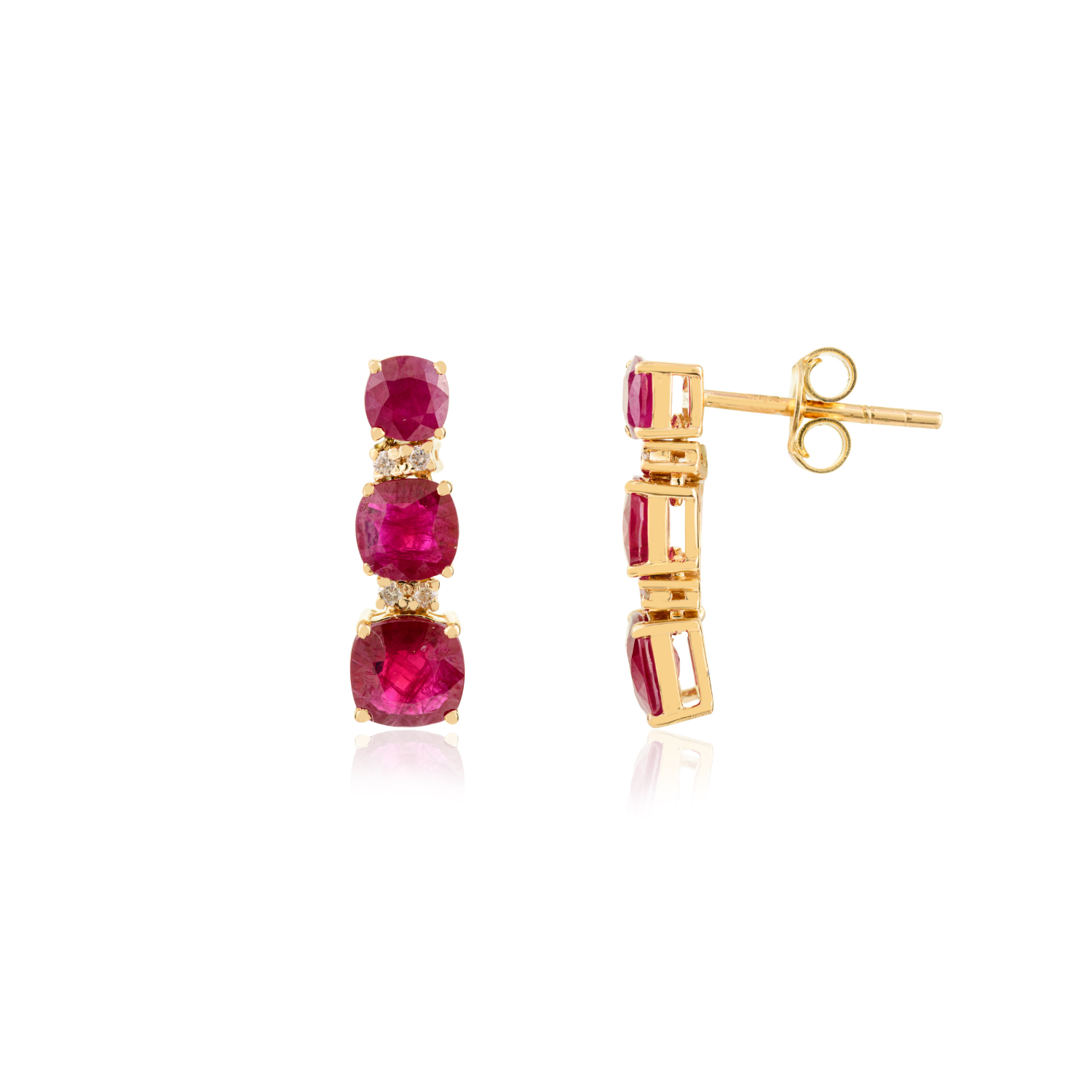 14K Yellow Gold Ruby Diamond Dangle Earring