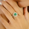 18K Yellow Gold Emerald Double Halo Diamond Ring Thumbnail