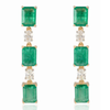 18K Gold Octagon Cut Emerald Diamond Drop Earrings Thumbnail