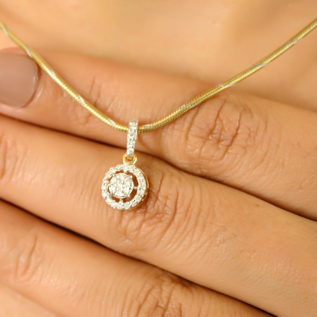 18K Solid Yellow Gold Round Chunky Charm Pendant Image