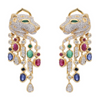 14K Yellow Gold Multi Gemstone Panther Earring Thumbnail