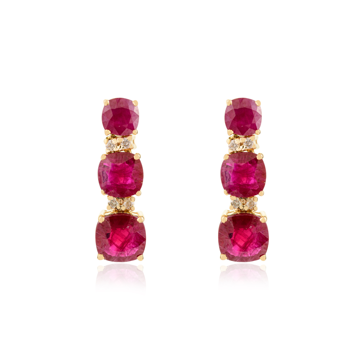 14K Yellow Gold Ruby Diamond Dangle Earring