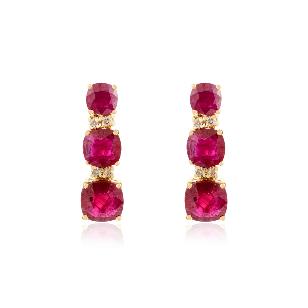 14K Yellow Gold Ruby Diamond Dangle Earring Image