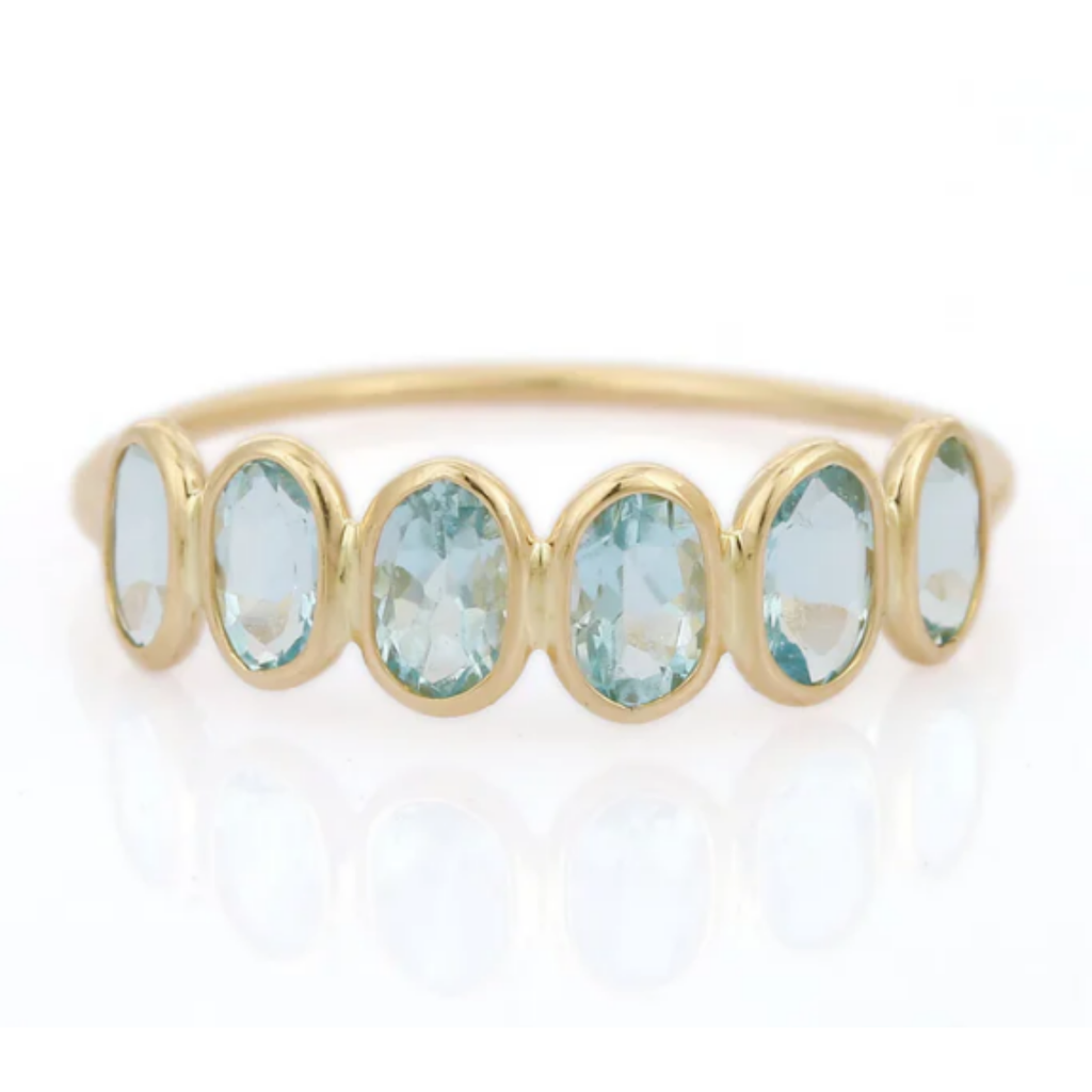 18K Bezel Set Aquamarine Half Eternity Band Image