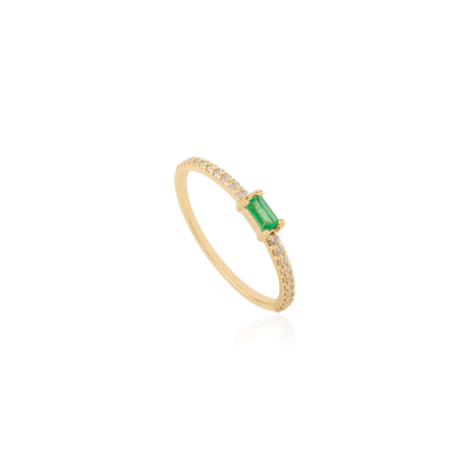 14k Yellow Gold Emerald Diamond Sleek Ring