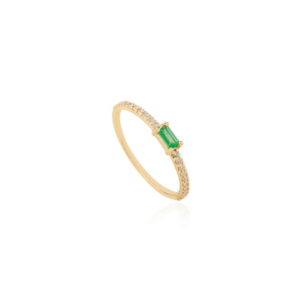 14k Yellow Gold Emerald Diamond Sleek Ring Image