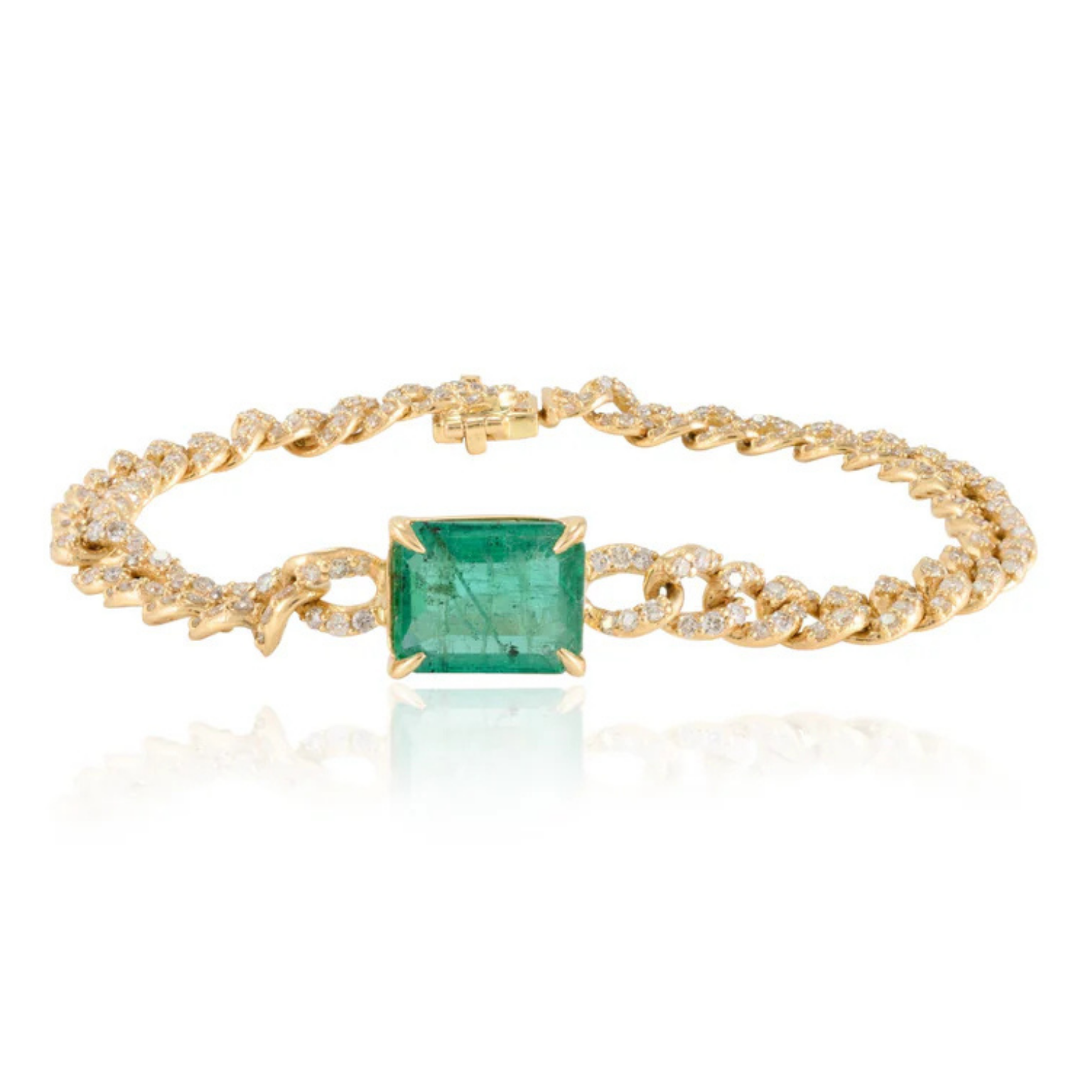 18K Gold Emerald & Diamond Curb Chain Bracelet