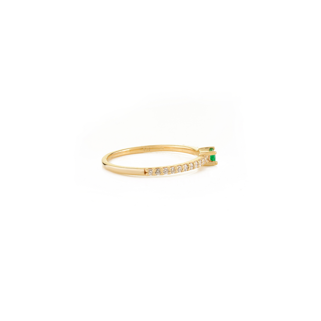 14k Yellow Gold Emerald Diamond Sleek Ring Image