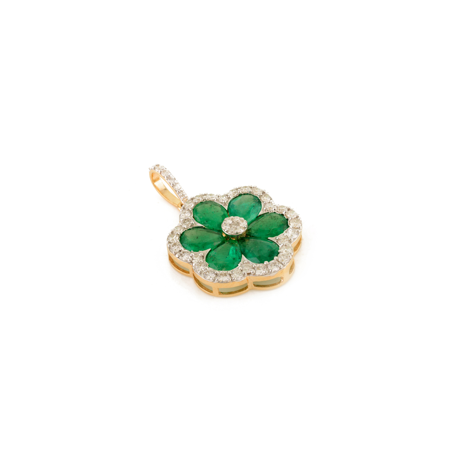 18K Solid Yellow Gold Designer Flower Pendant