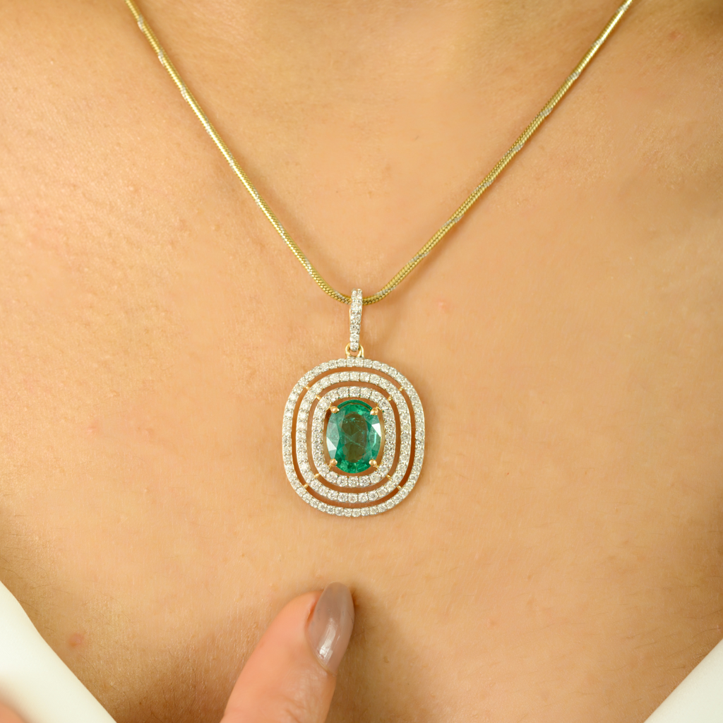 18K Solid Yellow Gold Double Halo Solitaire Pendant Image