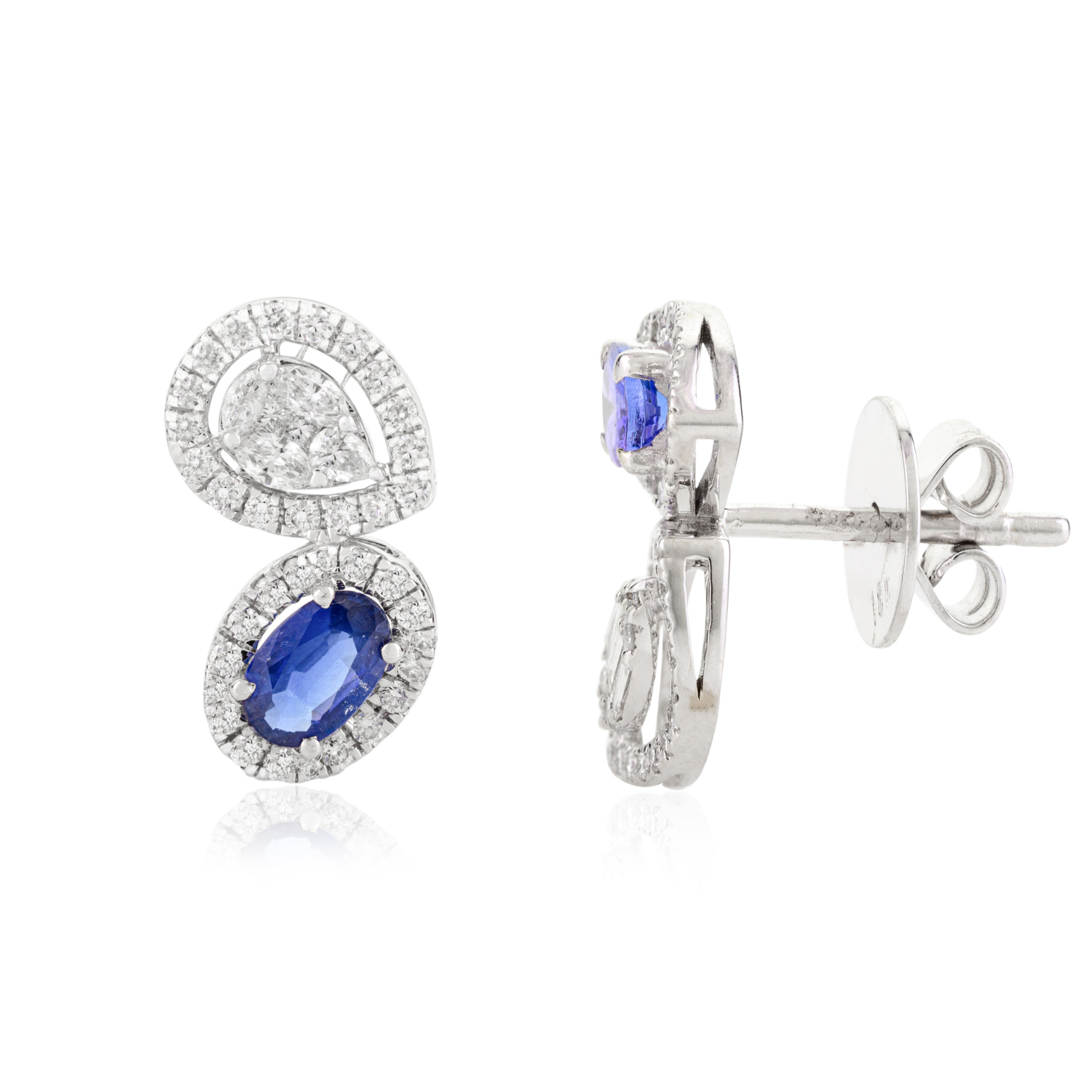 18K White Gold Blue Sapphire Diamond Statement Earrings