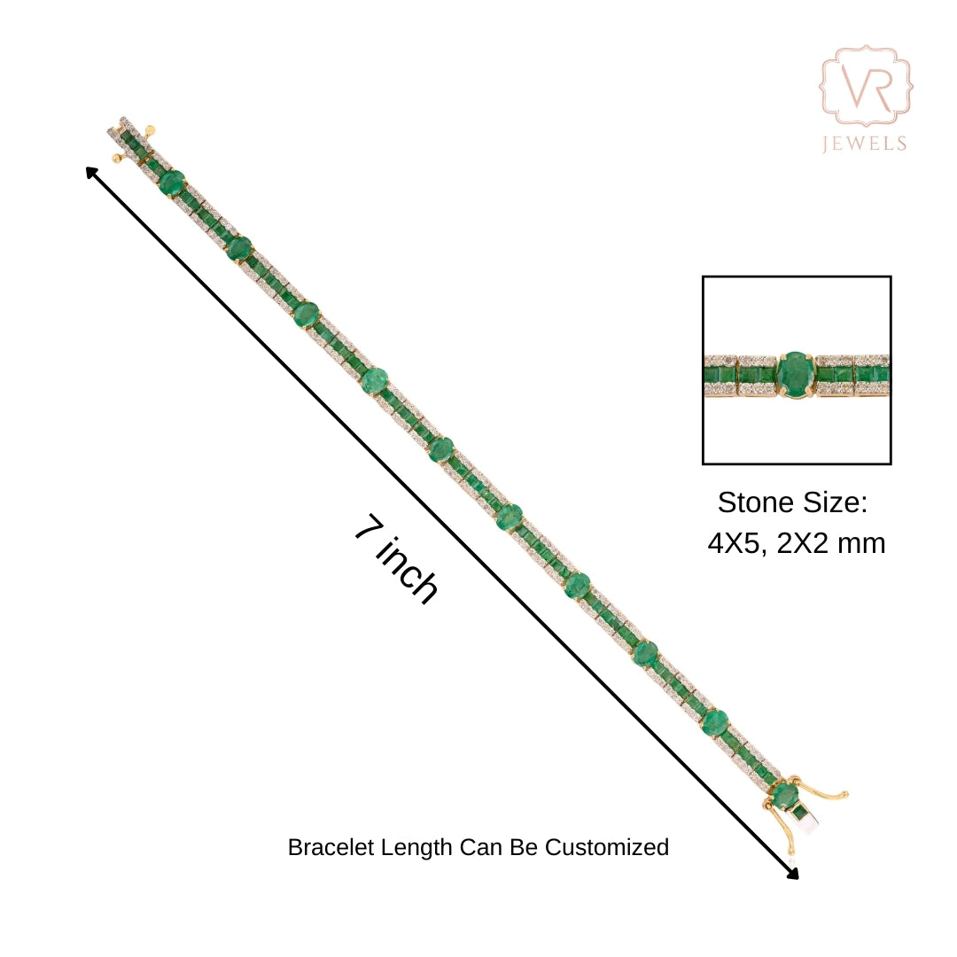 5.75 CTW Forest Green Emerald and Diamond Tennis Bracelet in 14k Gold