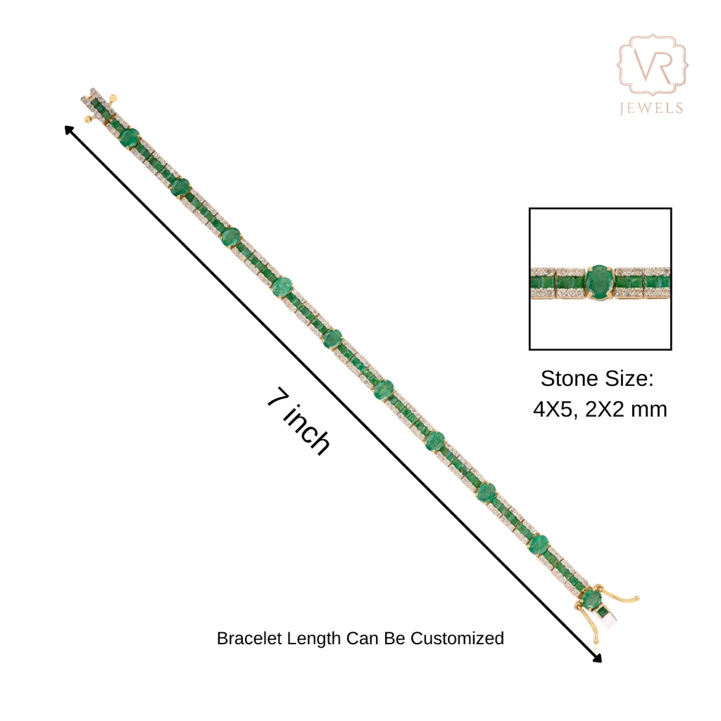 5.75 CTW Forest Green Emerald and Diamond Tennis Bracelet in 14k Gold Image