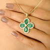 18K Solid Yellow Gold Emerald Clover Pendant Thumbnail