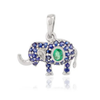 14K Solid White Gold Art Deco Emerald & Blue Sapphire Elephant Pendant Thumbnail