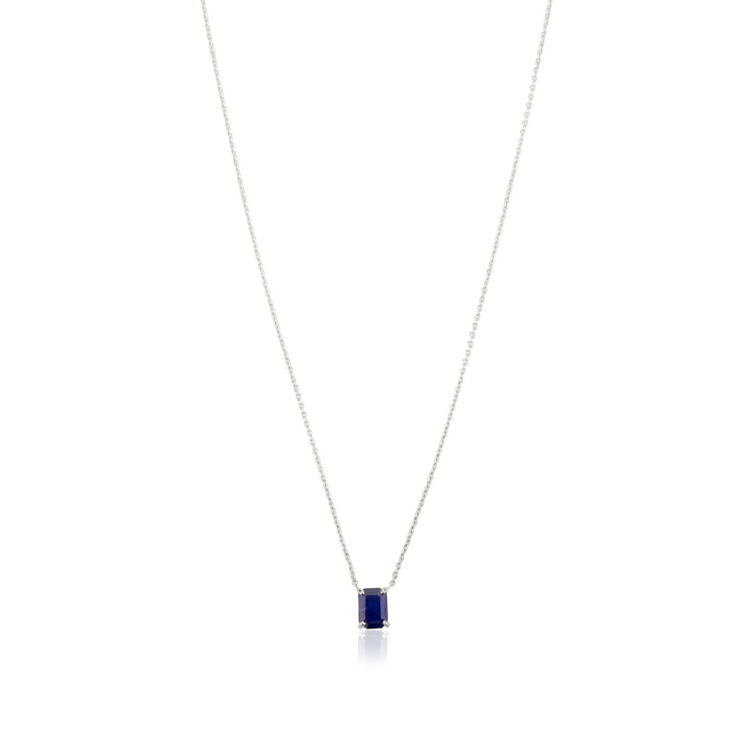 14k Solid Gold Blue Sapphire Pendant Necklace