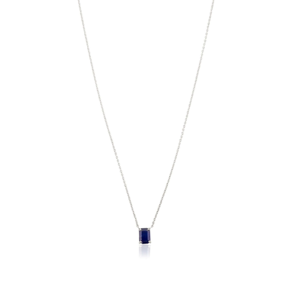 14k Solid Gold Blue Sapphire Pendant Necklace Image