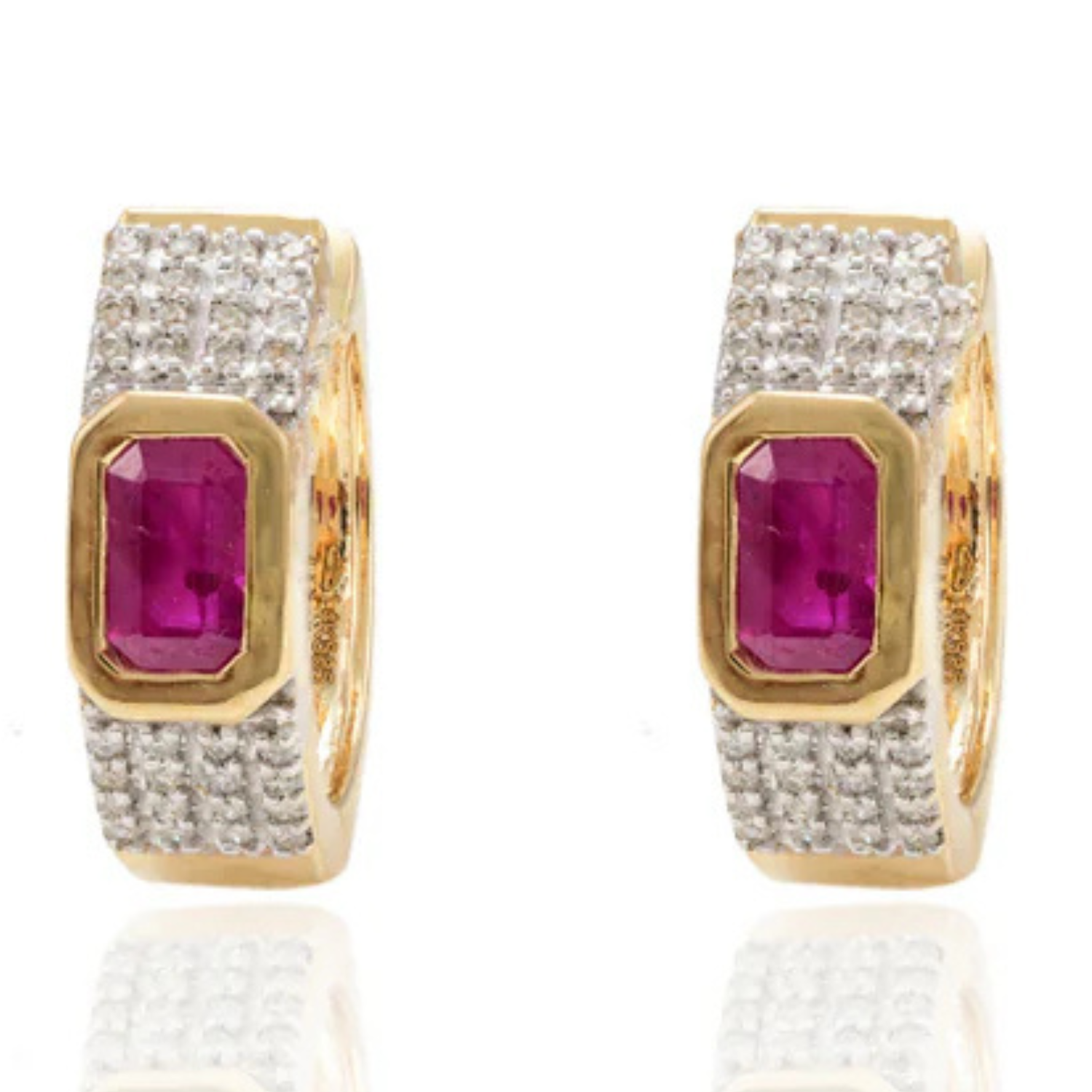 14K Gold Ruby Diamond Bridal Hoops