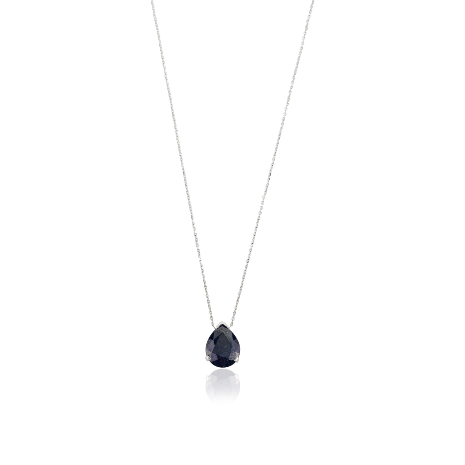 18K Solid Gold Blue Sapphire Pendant Necklace