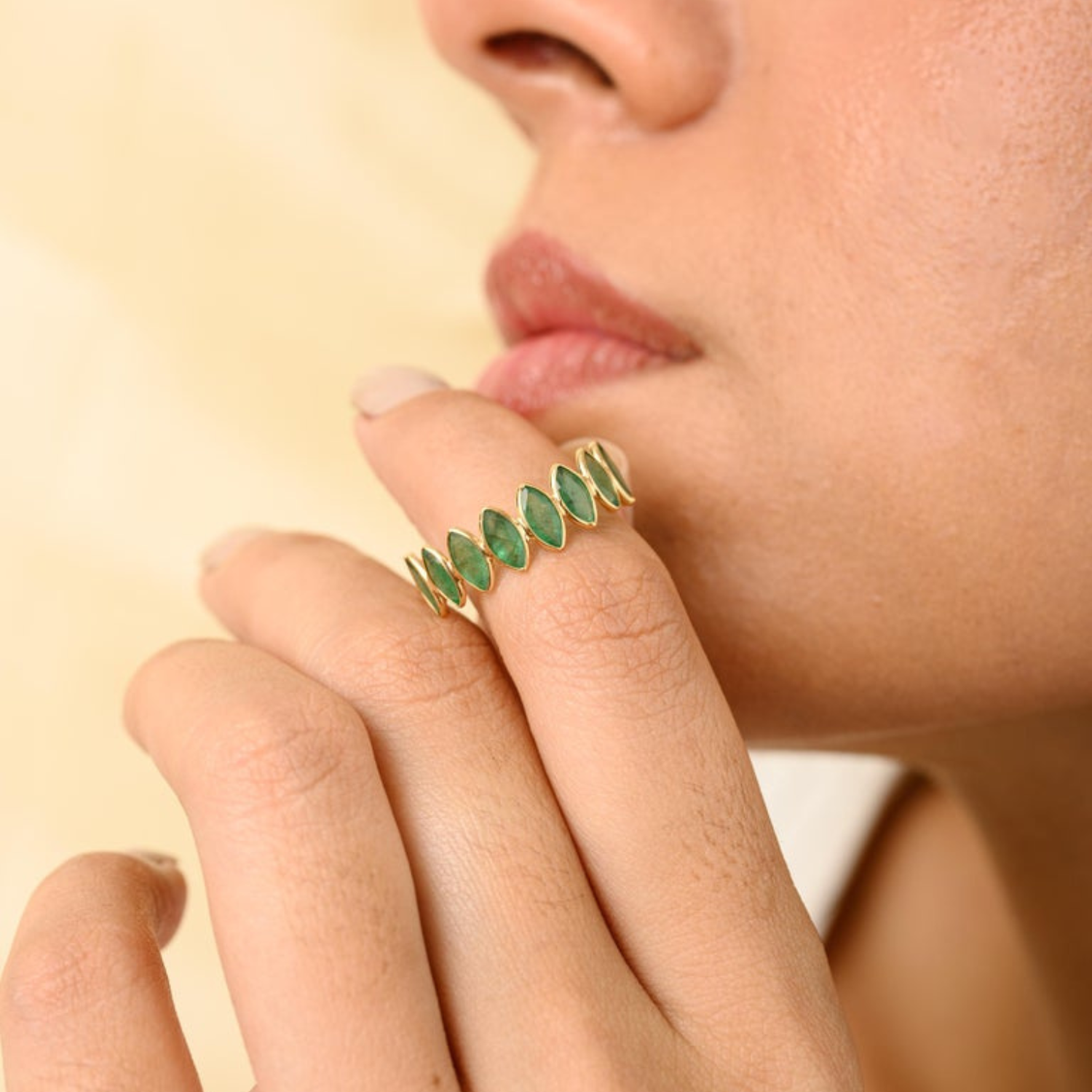 Stackable 18K Emerald Half Eternity Band Ring