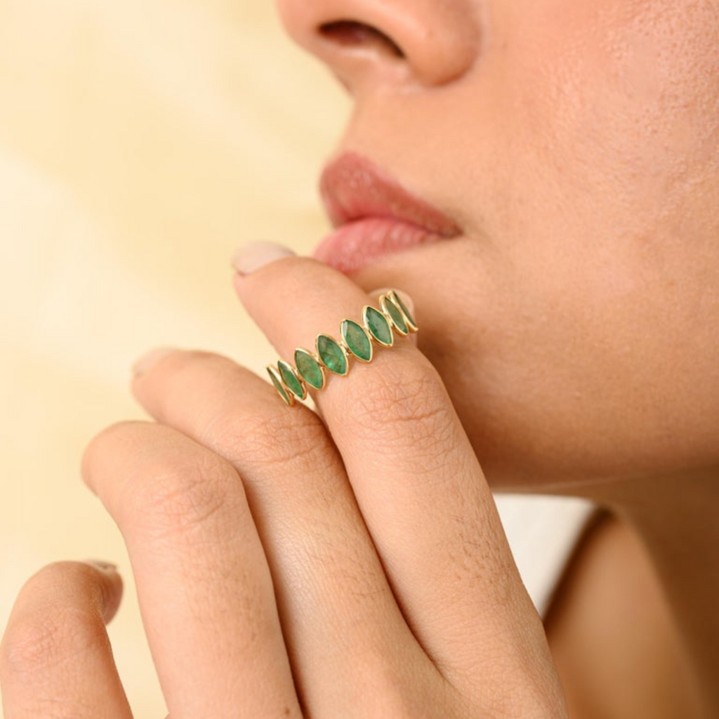 Stackable 18K Emerald Half Eternity Band Ring Image