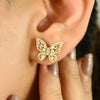 14K Yellow Gold Diamond Butterfly Stud Earrings Thumbnail