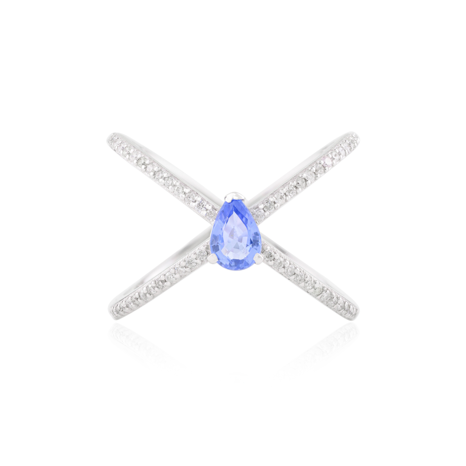 18K White Gold Criss Cross Sapphire Ring - vrjewels-us