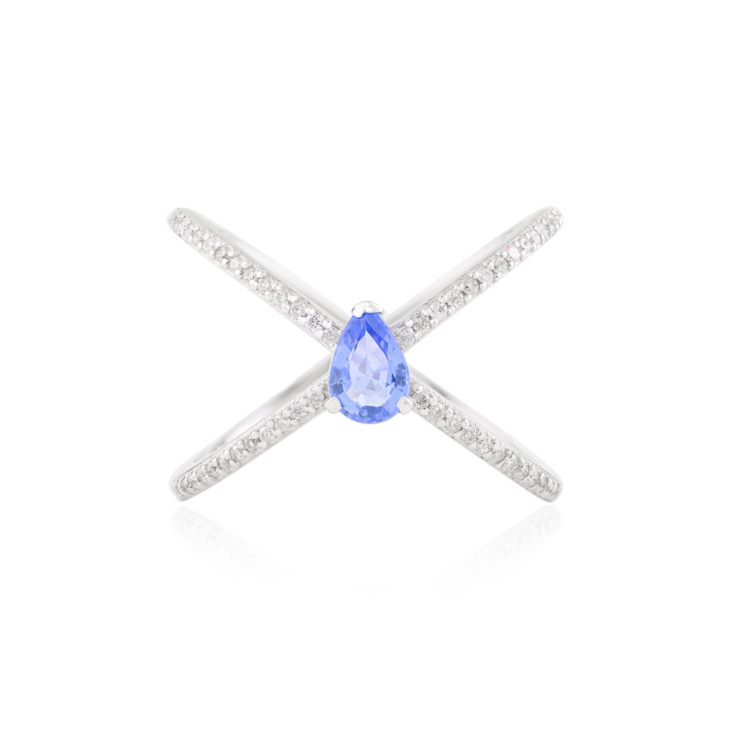 18K White Gold Criss Cross Sapphire Ring Image