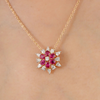 18K Solid Yellow Gold Floral Ruby Pendant Necklace Thumbnail