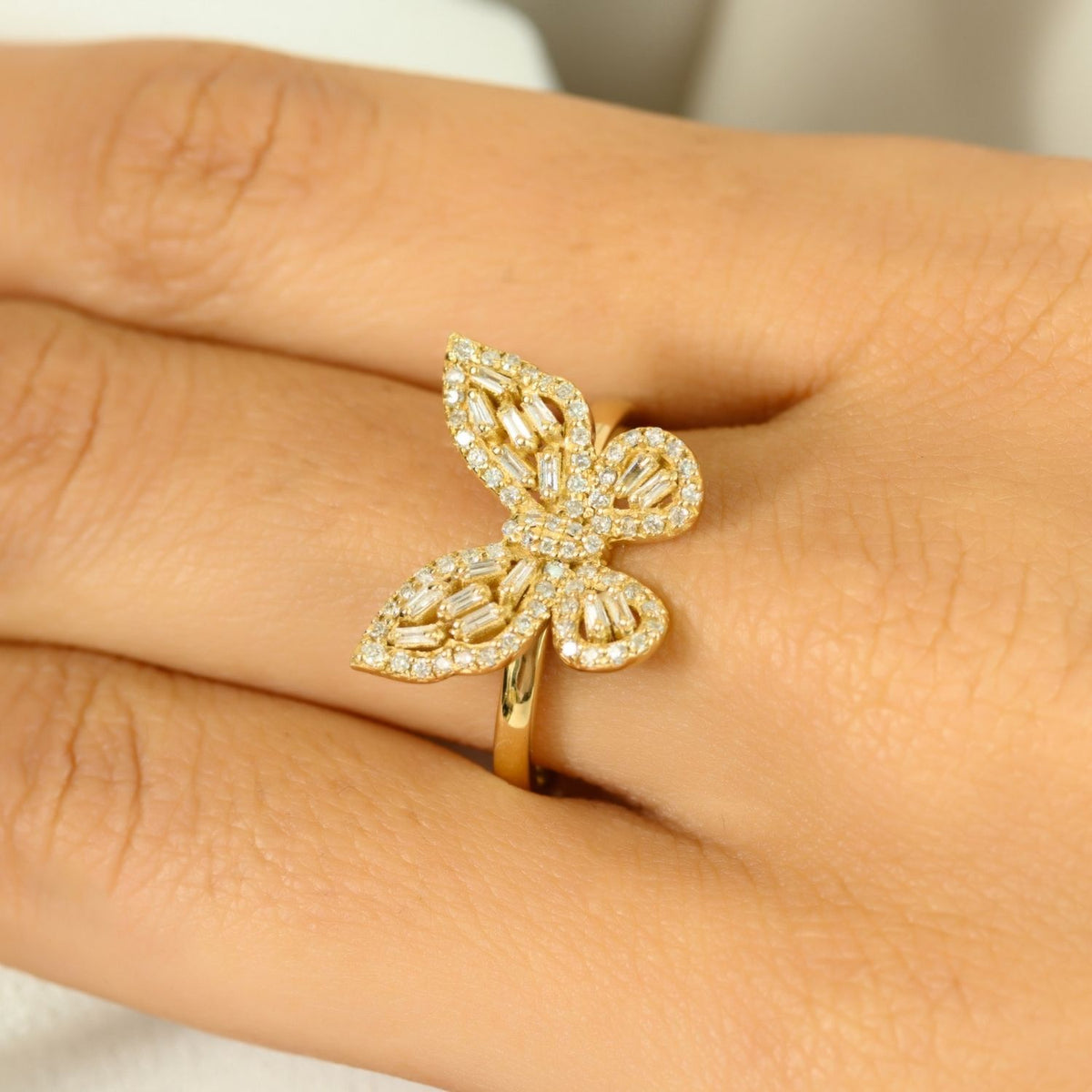 18K Yellow Gold Diamond Butterfly Ring