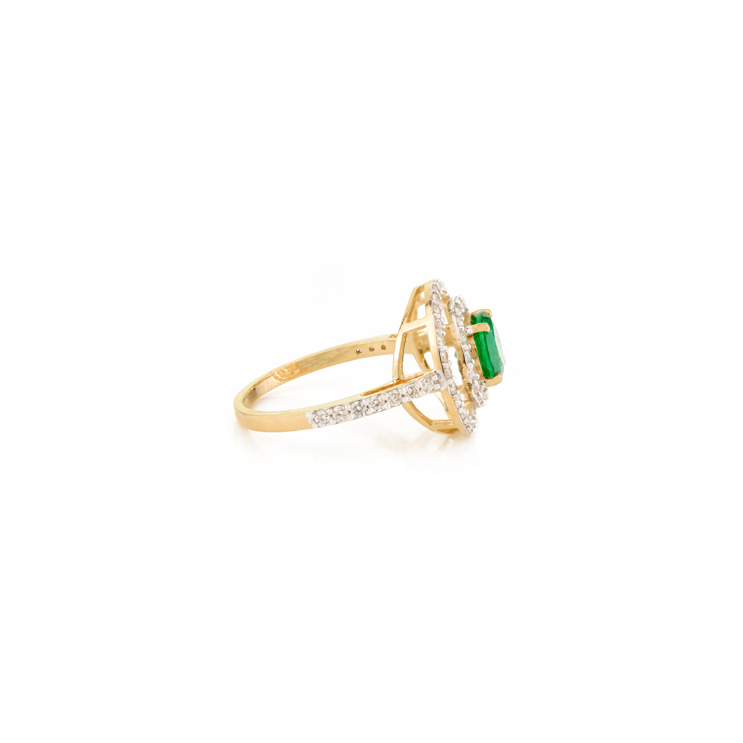 18K Yellow Gold Emerald Double Halo Diamond Ring