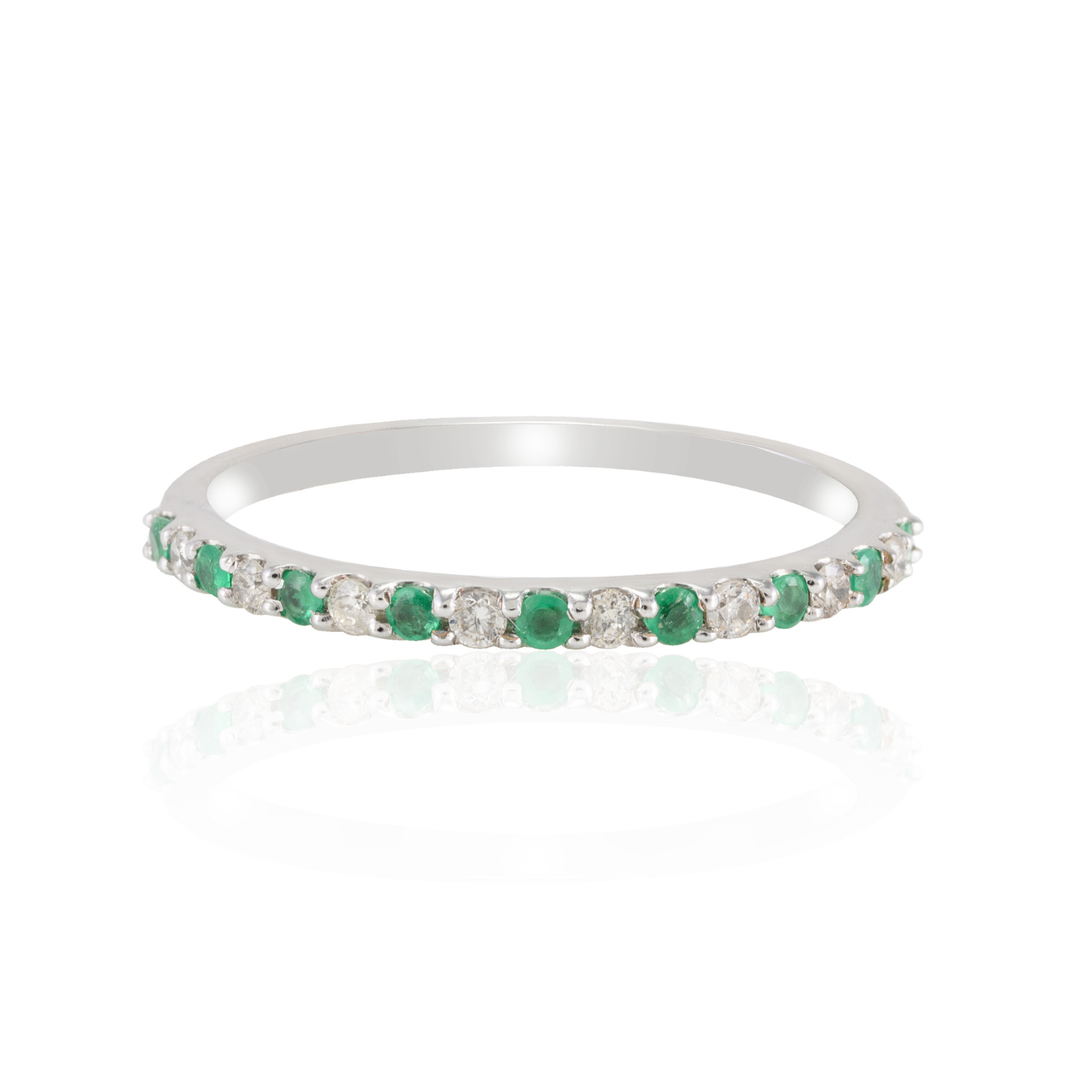 18K White Gold Emerald Diamond Eternity Band - vrjewels-us