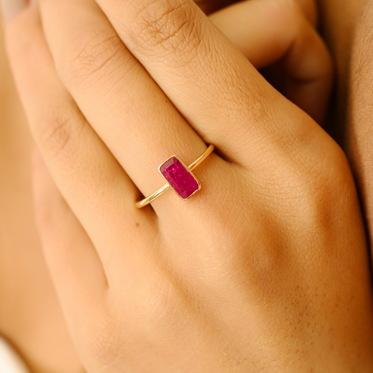 18K Yellow Gold Solitaire Ruby Ring For Her