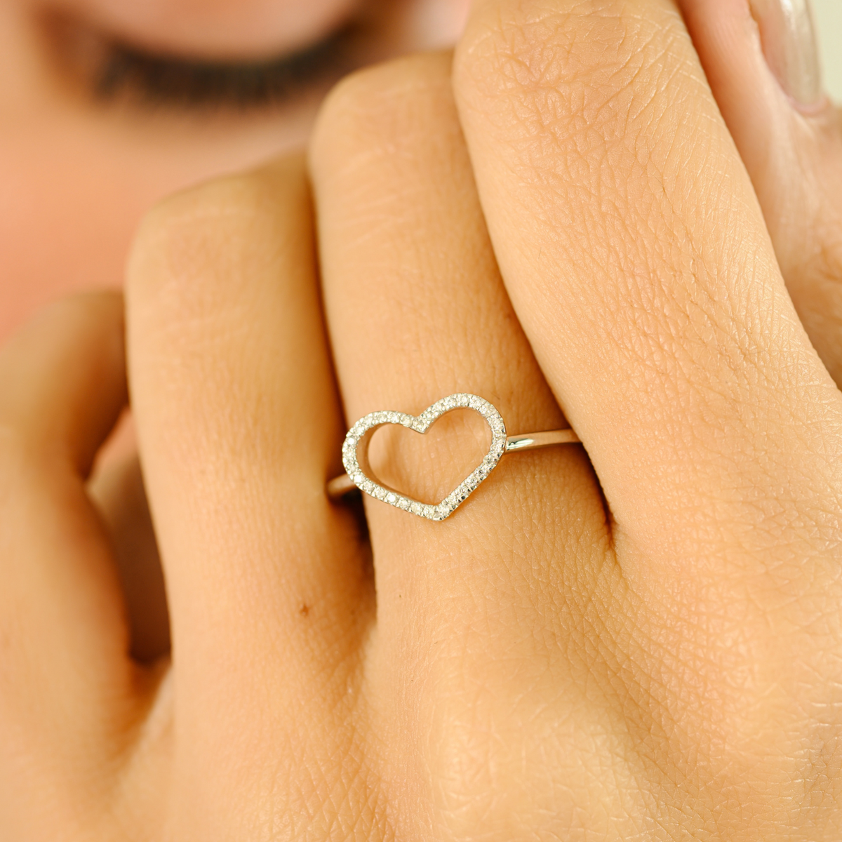 14K White Gold Diamond Open Heart Ring
