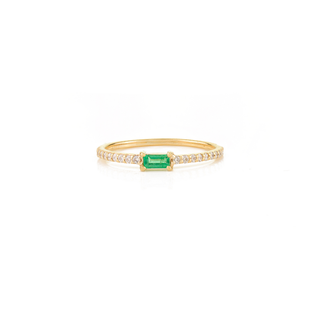 14k Yellow Gold Emerald Diamond Sleek Ring Image
