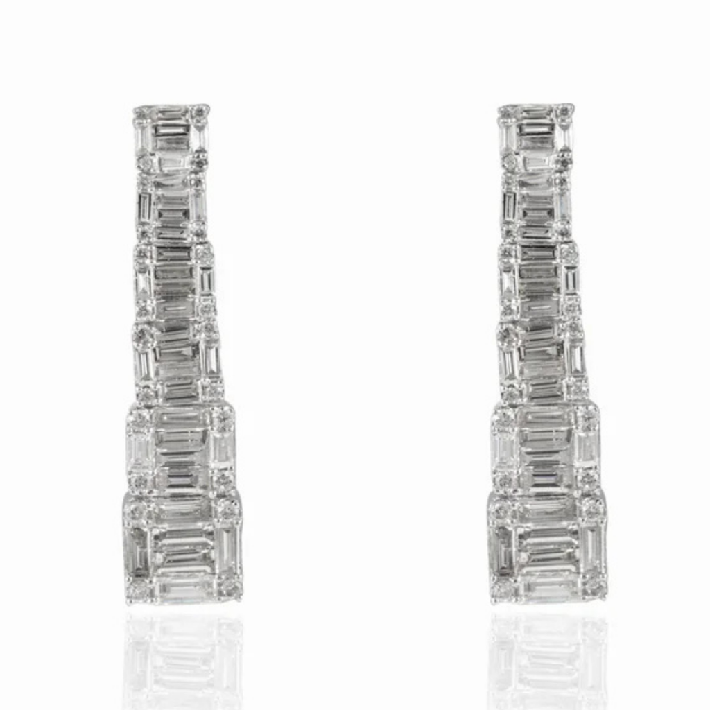 18K Gold Baguette Diamond Dangle Earrings Image