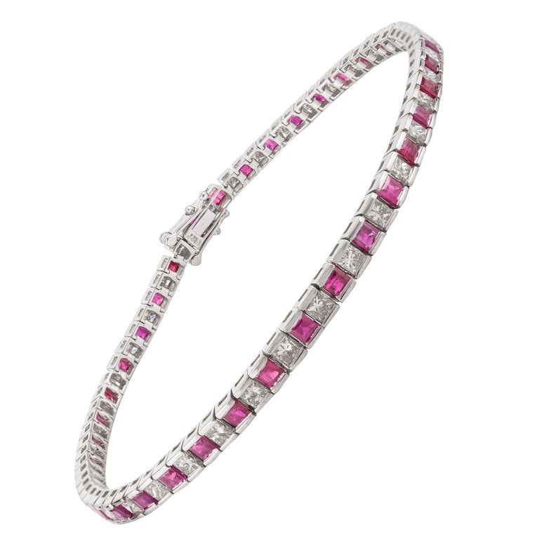 18K Gold Ruby Diamond Tennis Bracelet