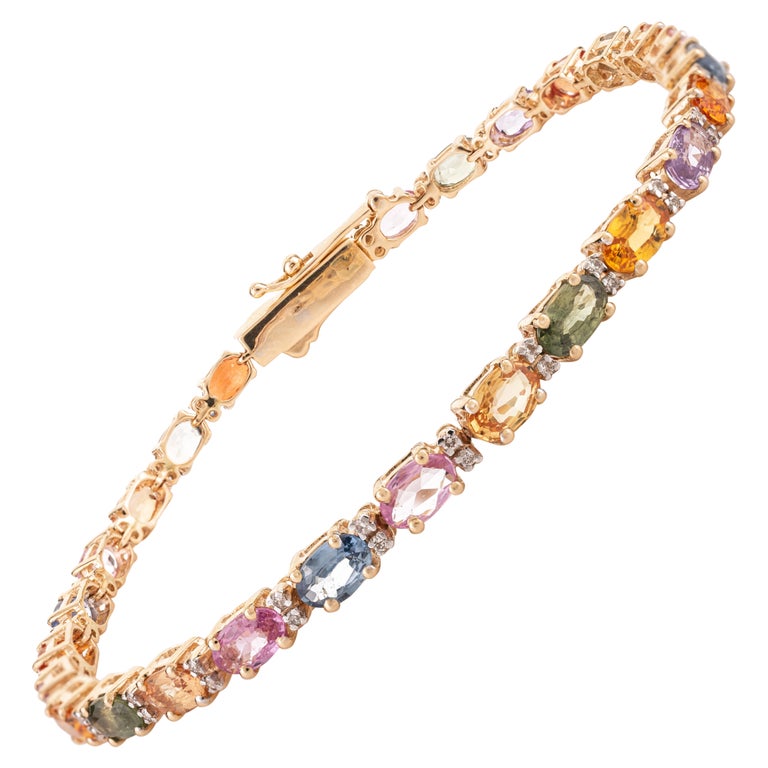 18K Gold Multi Sapphire Tennis Bracelet Image