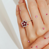 18K Gold Ruby Cherry Blossom Flower Ring Thumbnail