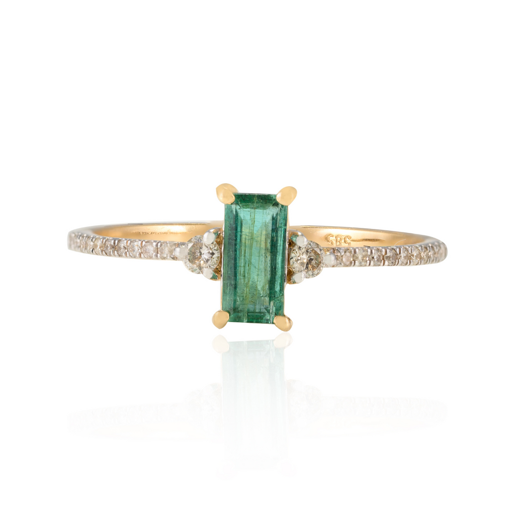 14K Baguette Shape Emerald and Diamond Ring Image